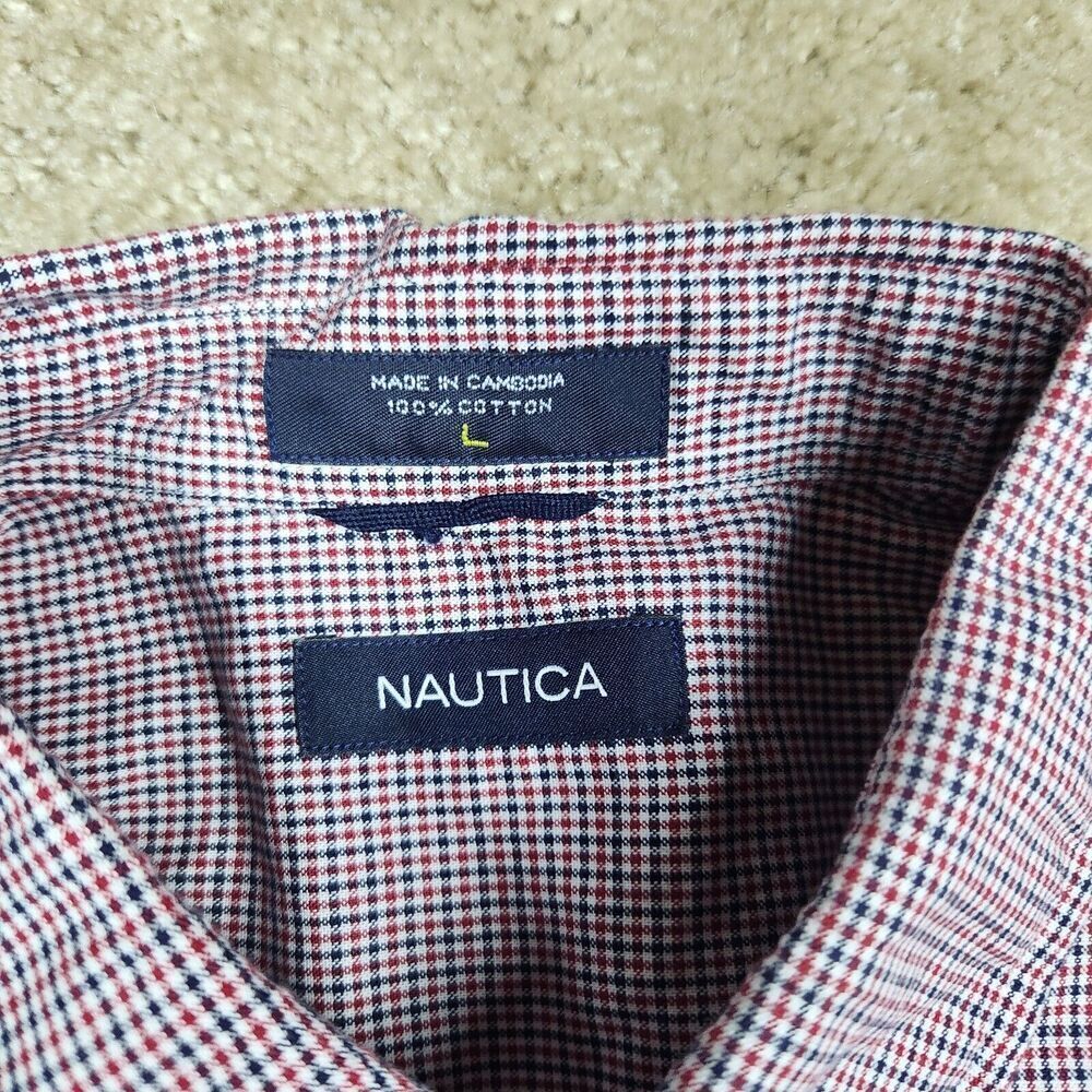 Nautica Casual Button Front Shirt Mens Large Multicolor Check Short Sleeve A317